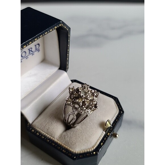 18KTHGE Rhinestone Cocktail Ring Vintage, READ, FAIR CONDITION, Size US  8 - Picture 8 of 10